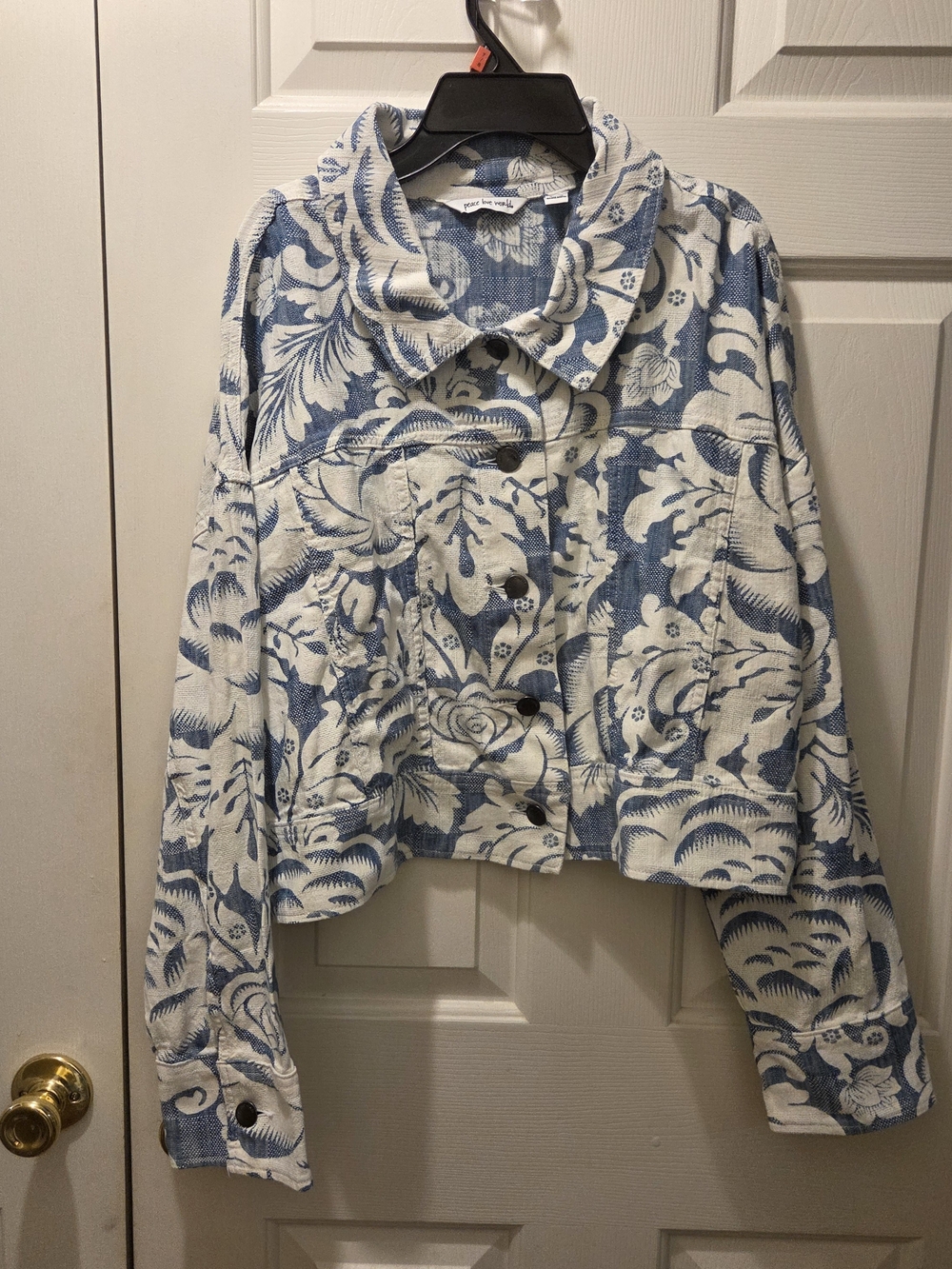 Peace Love World Blue & White Floral Crop Jacket